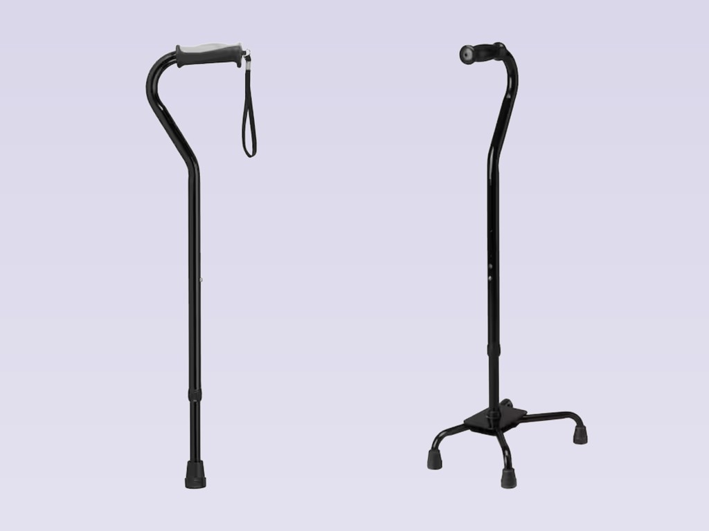 Adjustable offset walking cane and small-base quad cane