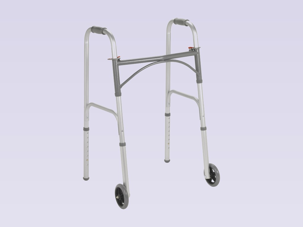 Aluminum standard folding walker with two front wheels