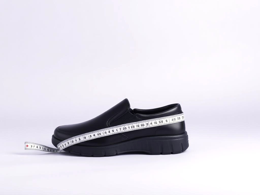 Wide-width comfort shoe photographed next to a measuring tape